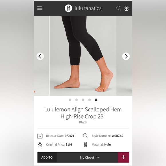 Lululemon Align Scalloped Hem High-Rise Crop Leggings 23" — Black — Size 6 - Picture 6 of 9